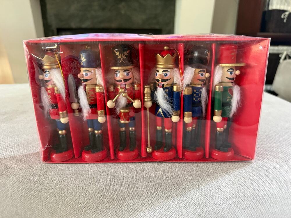 Set of 6 Mini Wooden Nutcracker Christmas Ornaments Soldiers Holiday Decor
